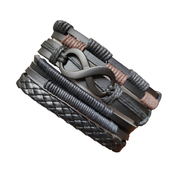 Unisex Leather Bracelet 4 Piece Set - Picture 1 of 7